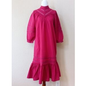 Moonglow very rare vintage 1970s lace inset high neckline ruffle hem midi dress